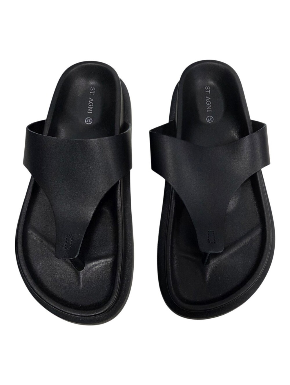 St. Agni Black Classic Leather Thong Sandals Size 37 (Size 6.5-7)